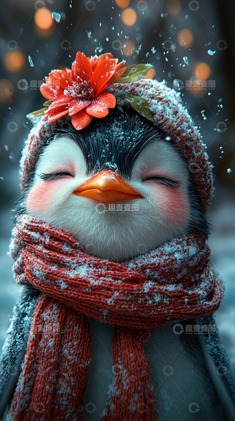 高清大图下载【趣麦麦图】小企鹅雪洞惊醒3