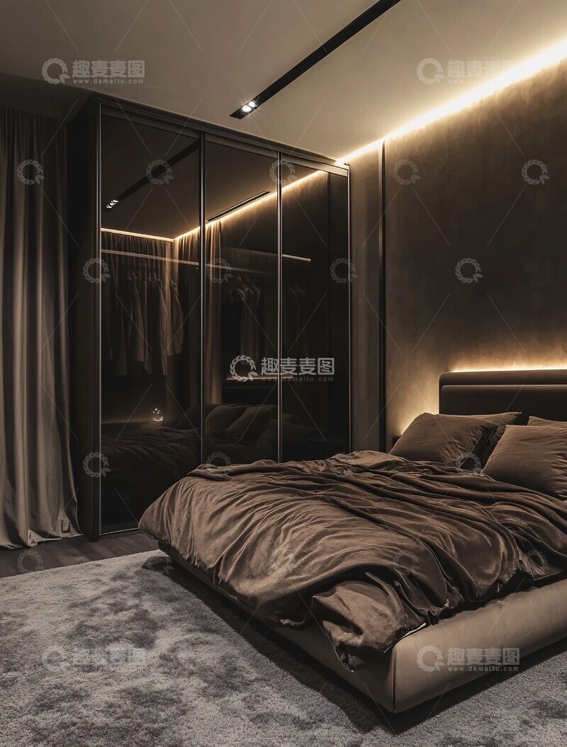 高清大图下载【趣麦麦图】灰色卧室衣柜镜子墙1