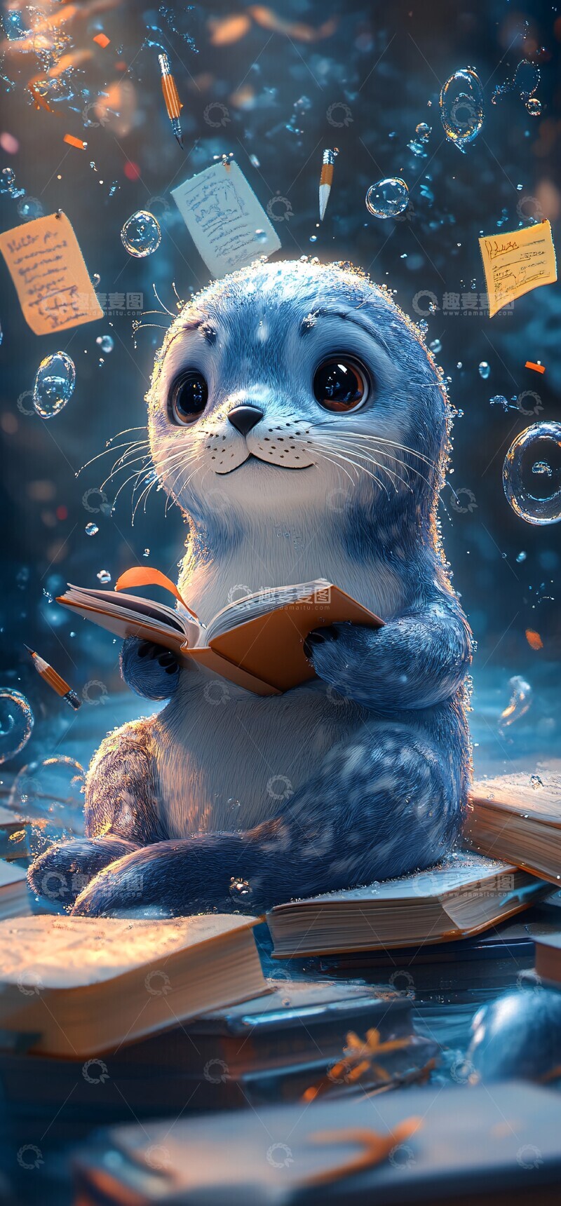 高清大图下载【趣麦麦图】紫色小海豹学习记3