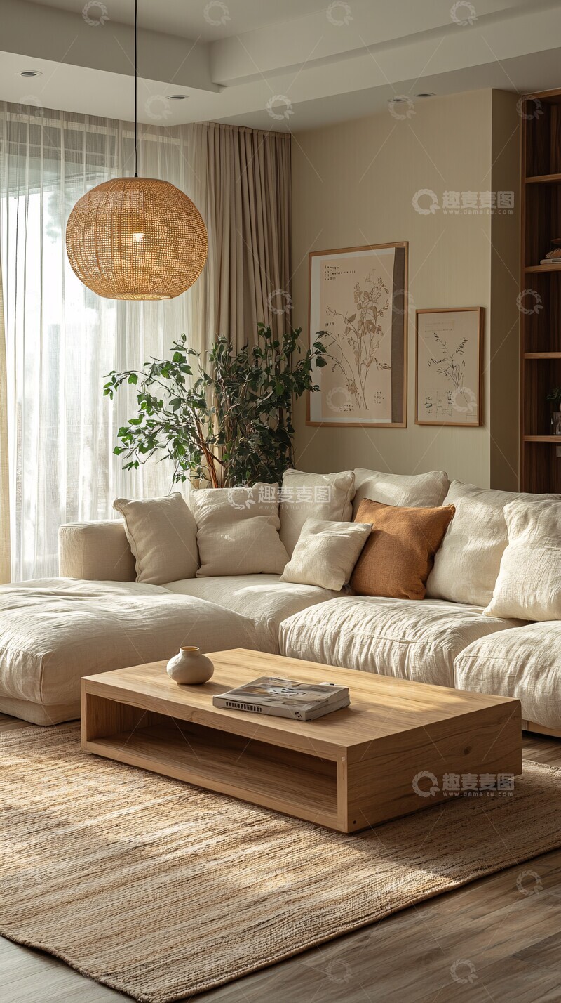 高清大图下载【趣麦麦图】奶油色温暖客厅1