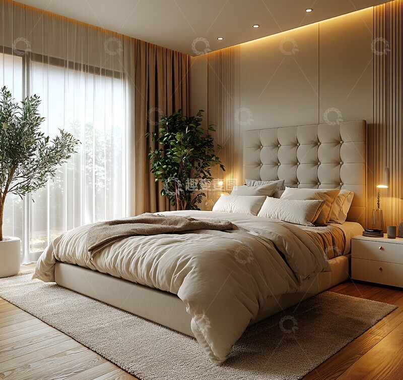 高清大图下载【趣麦麦图】浅灰床头板卧室布局2