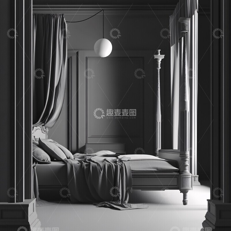 高清大图下载【趣麦麦图】黑白卧室空间1