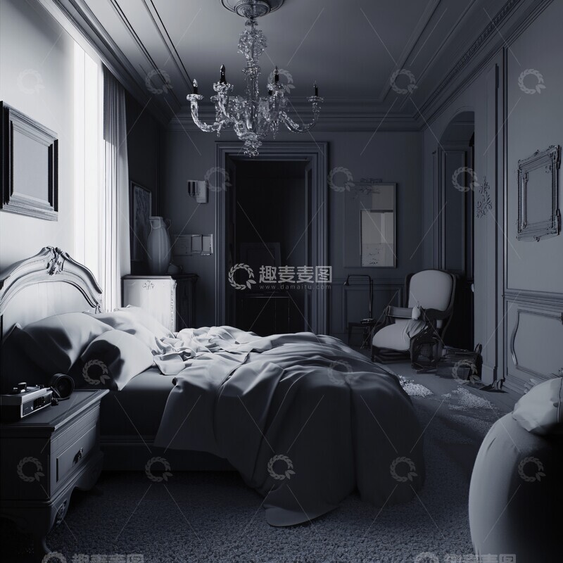 高清大图下载【趣麦麦图】黑白卧室空间3
