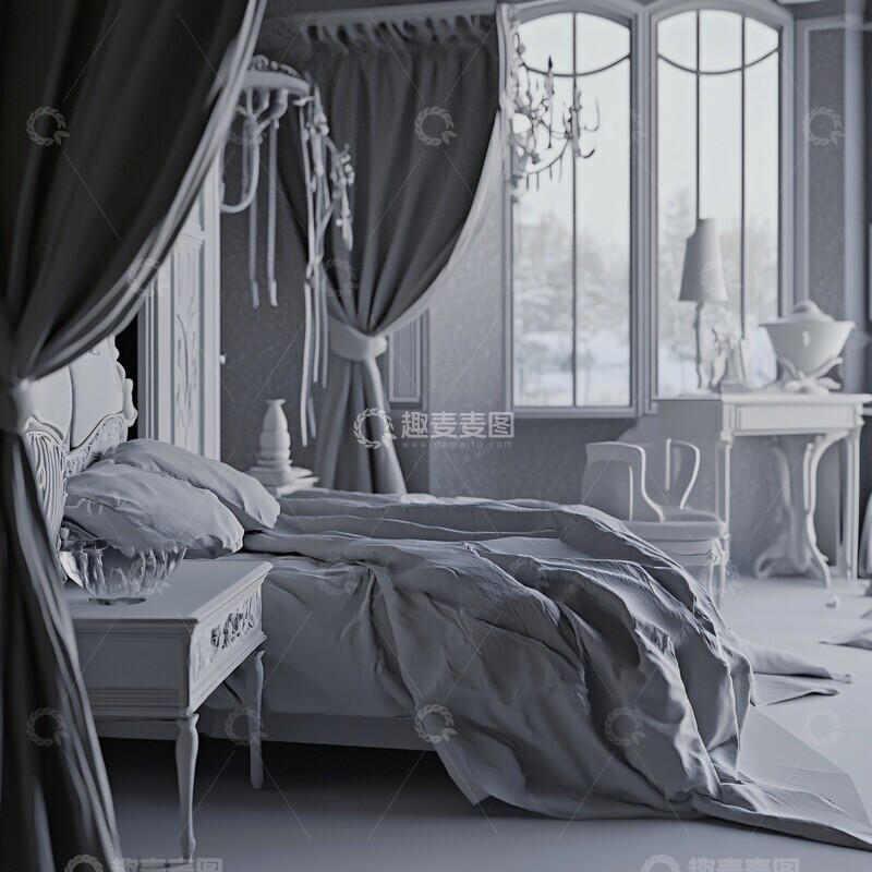 高清大图下载【趣麦麦图】黑白卧室空间2