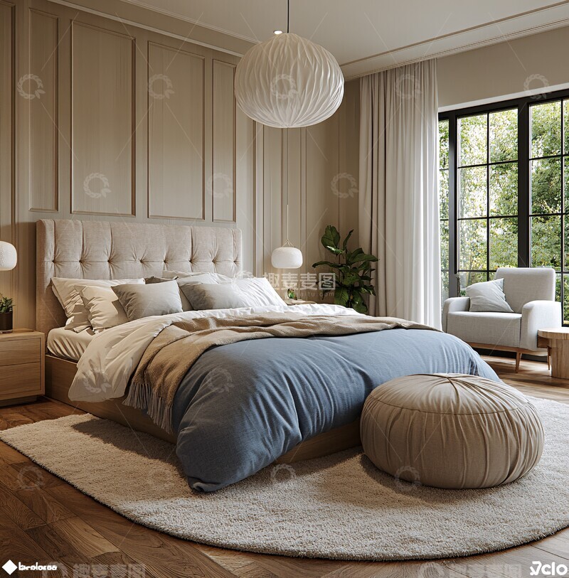 高清大图下载【趣麦麦图】灰色蓝色卧室设计2