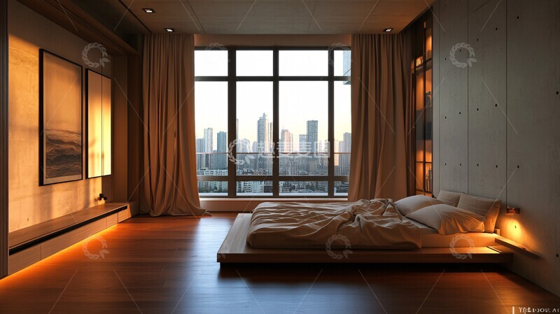 高清大图下载【趣麦麦图】大窗木地板卧室3