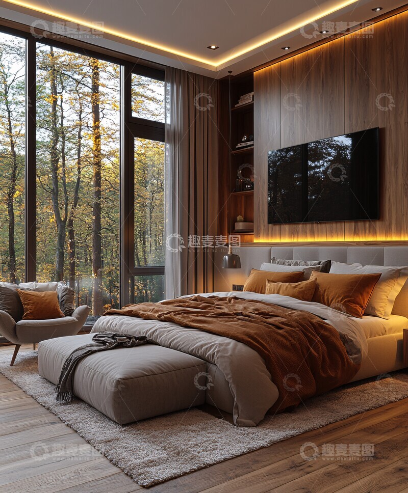 高清大图下载【趣麦麦图】现代卧室大窗设计3