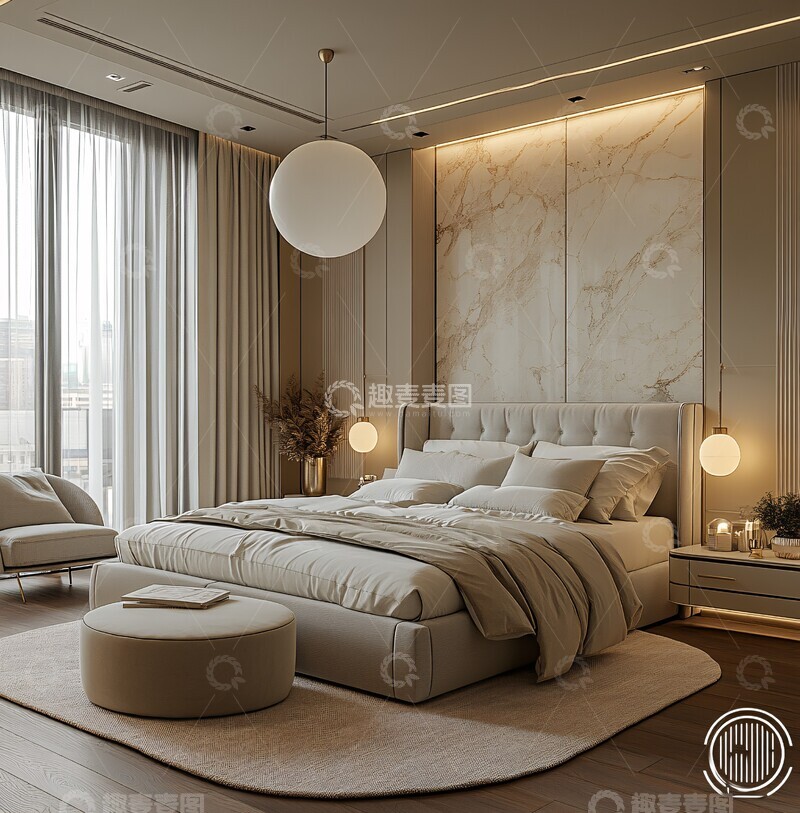 高清大图下载【趣麦麦图】灰色蓝色卧室设计1
