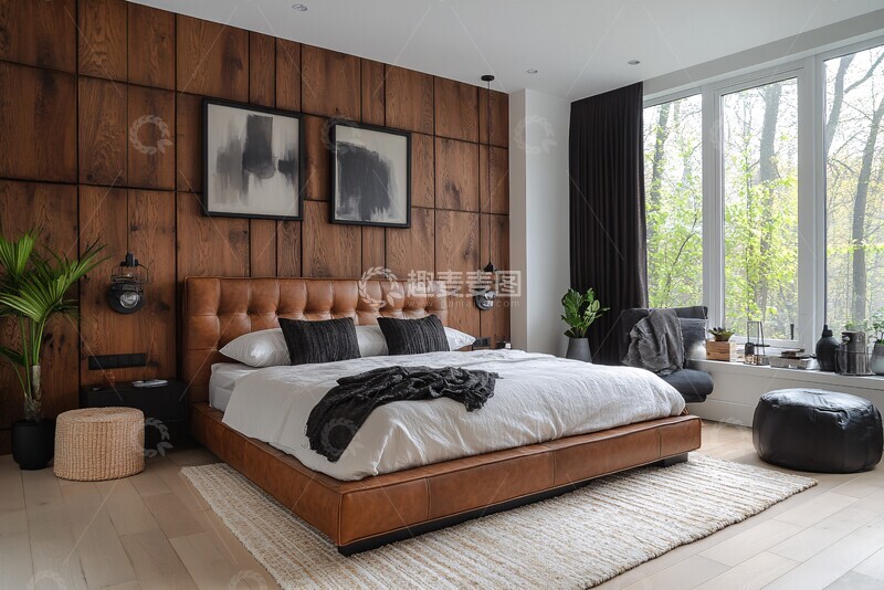 高清大图下载【趣麦麦图】深色木板床头墙2