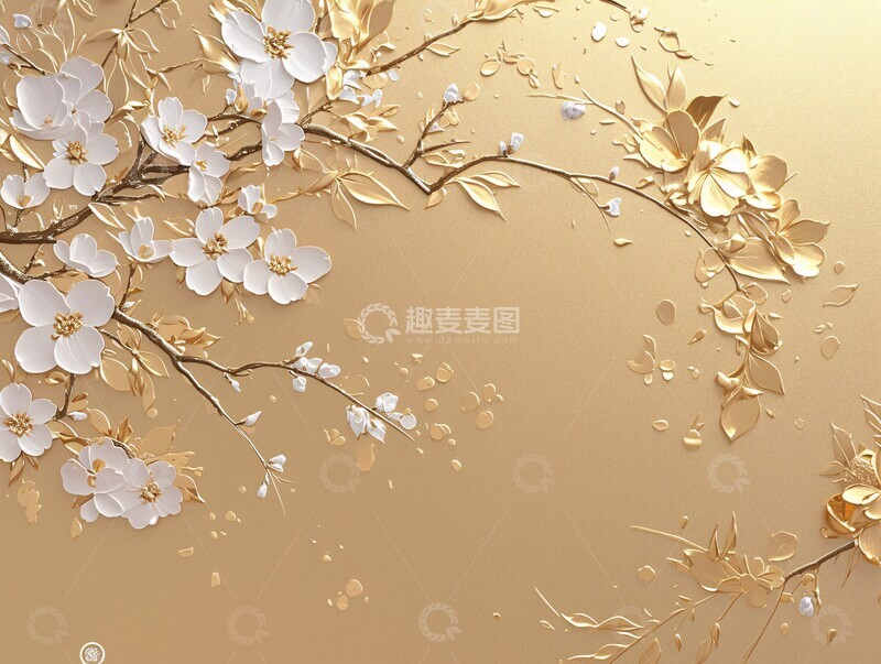 高清大图下载【趣麦麦图】金箔樱花雕刻背景