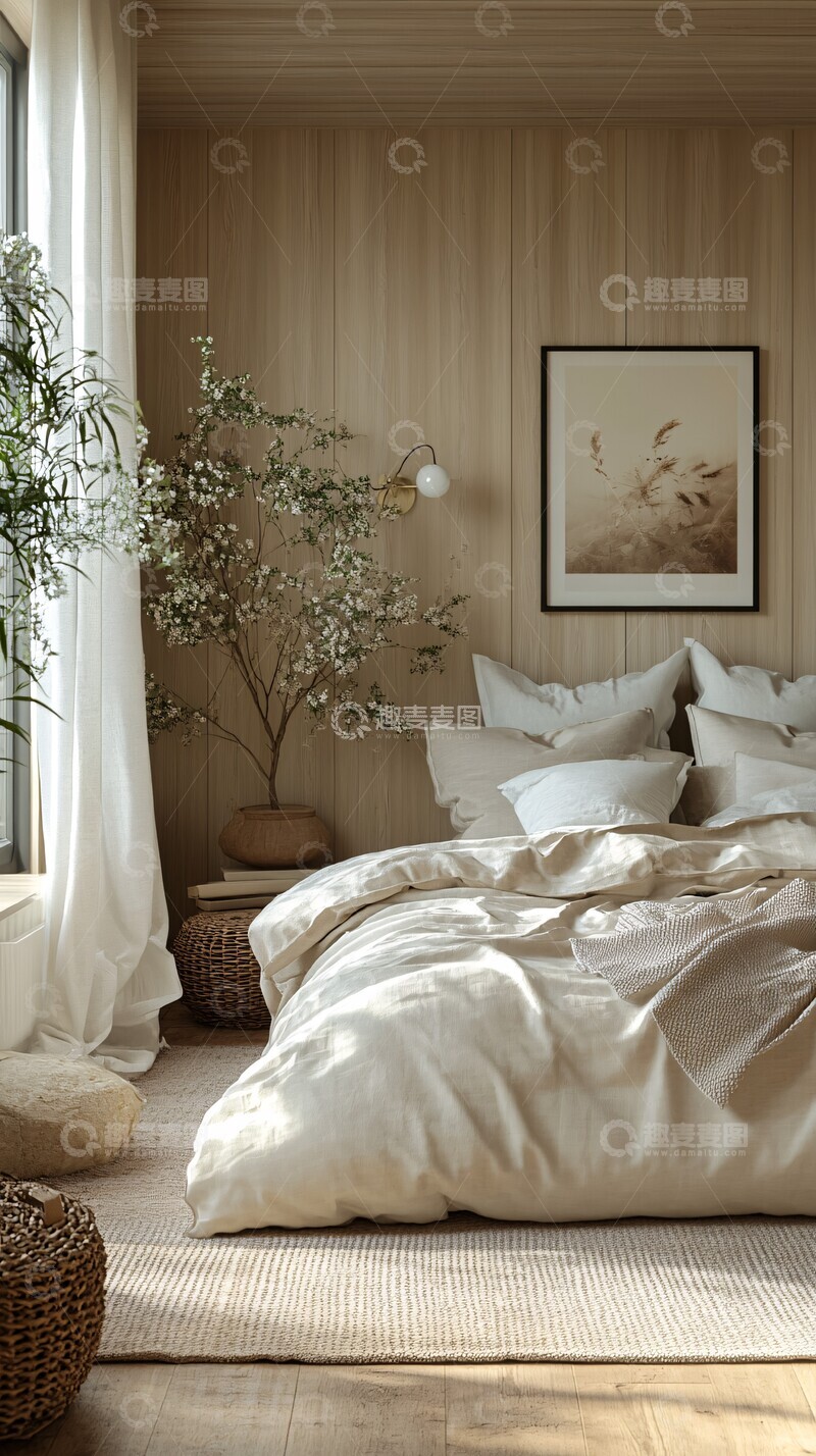 高清大图下载【趣麦麦图】灰色墙面木地板卧室3