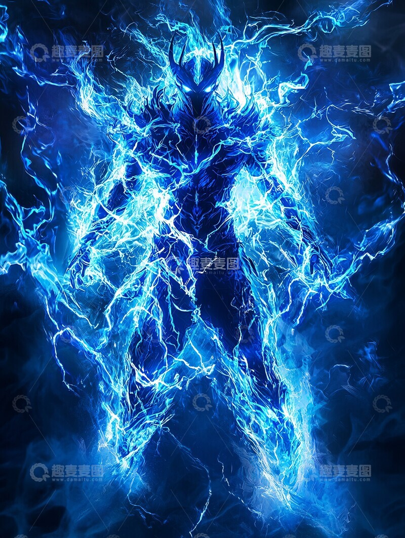 高清大图下载【趣麦麦图】蓝闪电蓝焰环绕