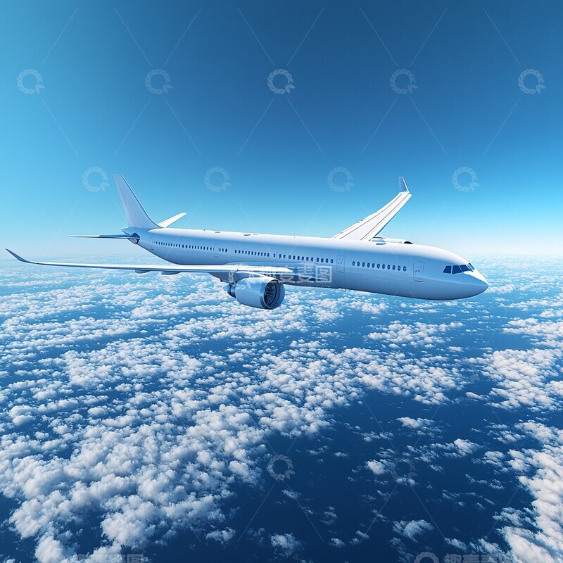 高清大图下载【趣麦麦图】蓝天白云客机