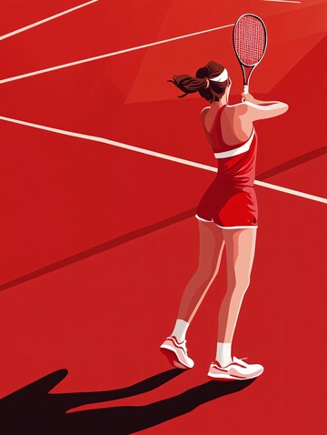 红衣女子网球场2