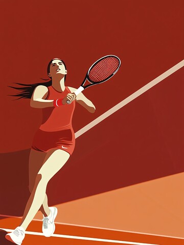 红衣女子网球场3