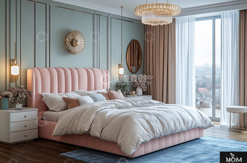 高清大图下载【趣麦麦图】粉色床蓝色地毯2