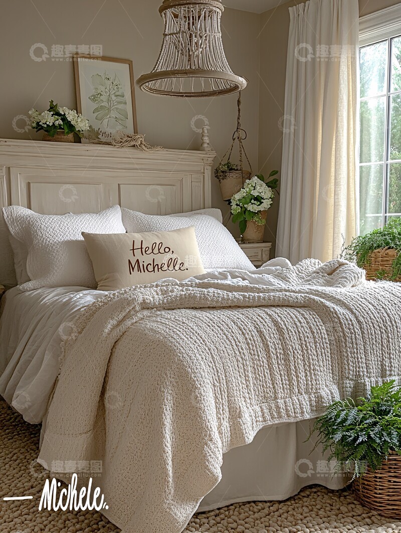 高清大图下载【趣麦麦图】米色卧室窗帘地毯1