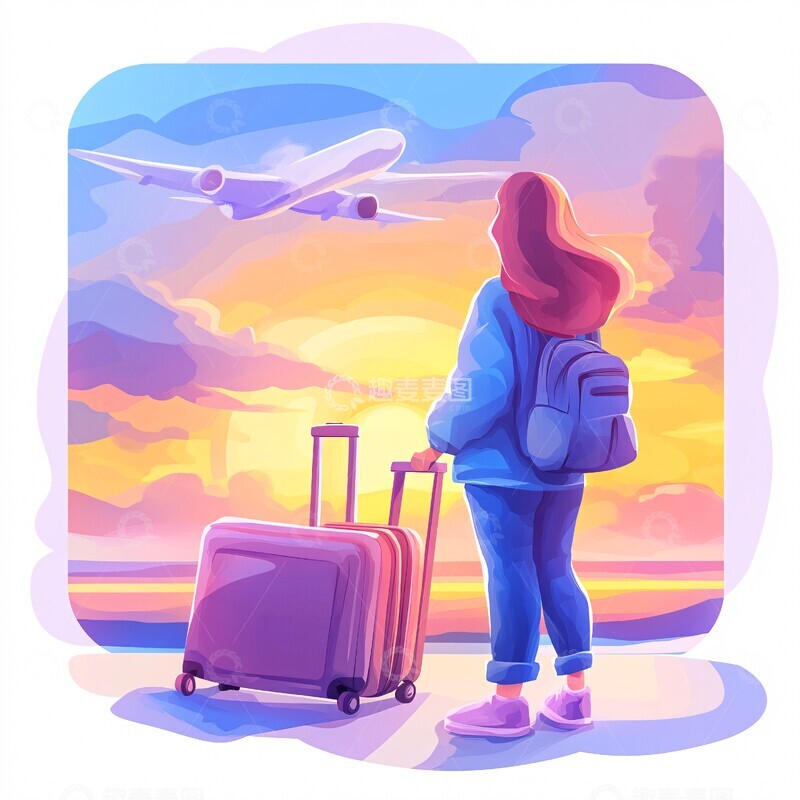 高清大图下载【趣麦麦图】女孩手提行李箱3
