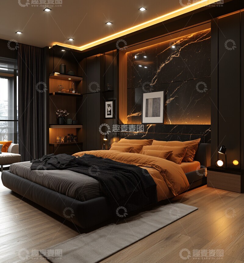 高清大图下载【趣麦麦图】黑色大理石卧室3
