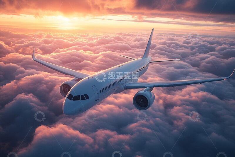高清大图下载【趣麦麦图】日落云上飞行1