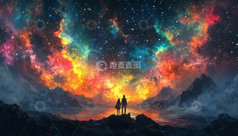 高清大图下载【趣麦麦图】星空下的牵手2