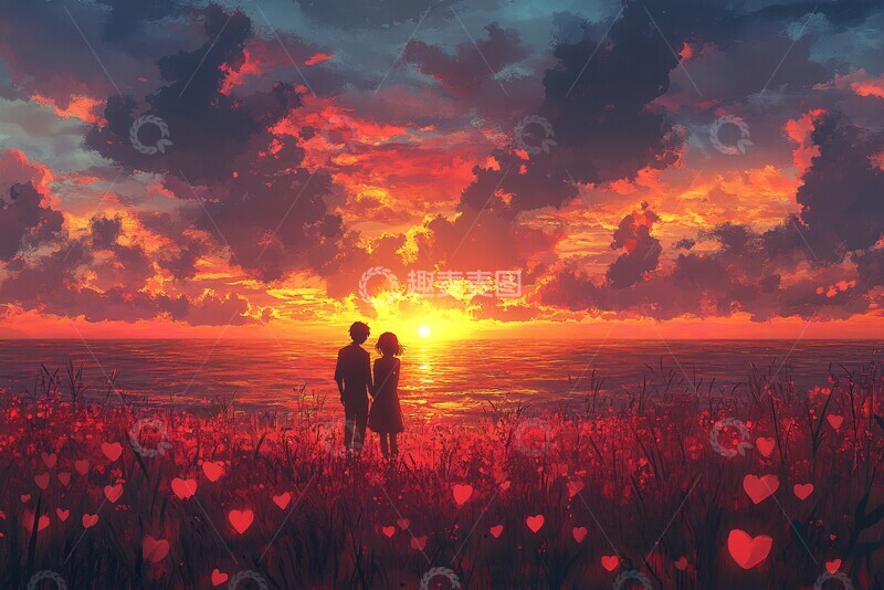 心形田野恋人夕阳3