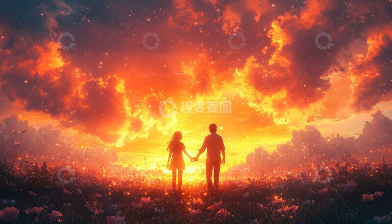 高清大图下载【趣麦麦图】夕阳下的携手同行2