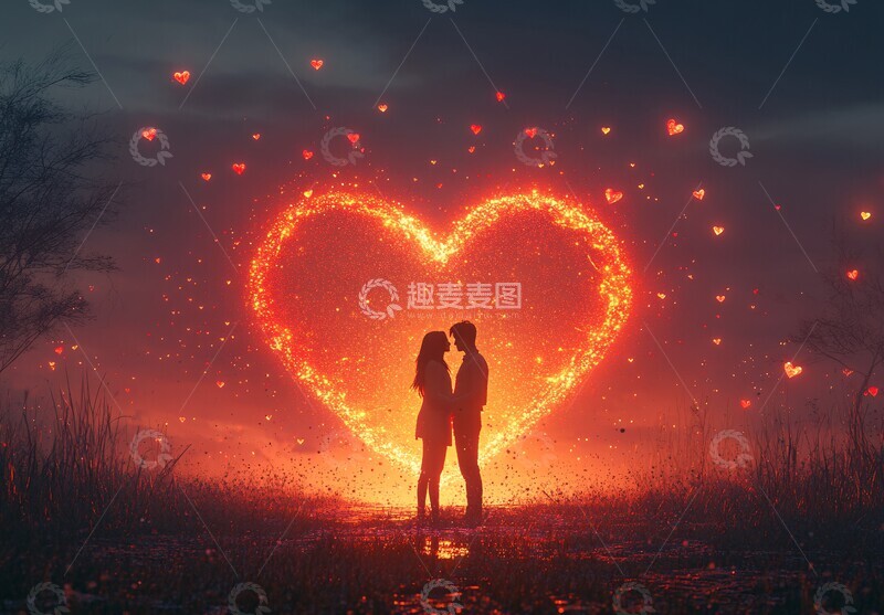 高清大图下载【趣麦麦图】心形光景下的拥抱1