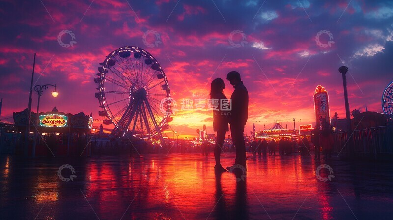 高清大图下载【趣麦麦图】夕阳下的摩天轮之恋1