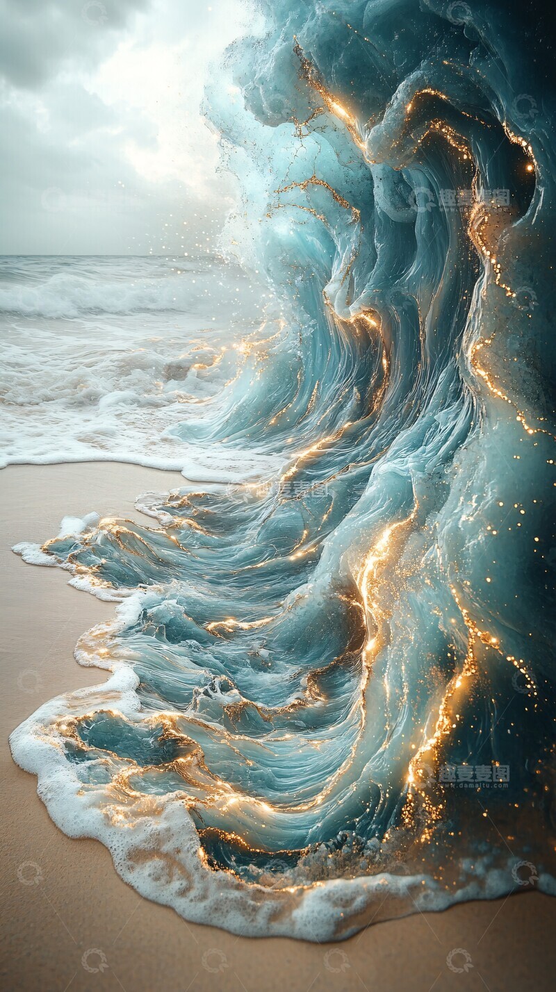 高清大图下载【趣麦麦图】碧蓝金沙纹理3