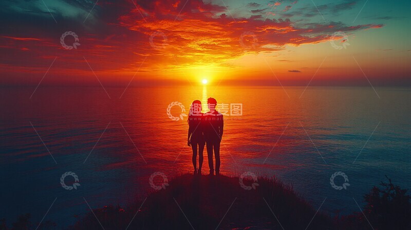高清大图下载【趣麦麦图】山顶情侣背影3