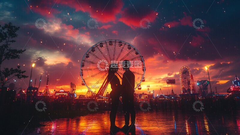 高清大图下载【趣麦麦图】夕阳下的摩天轮之恋2