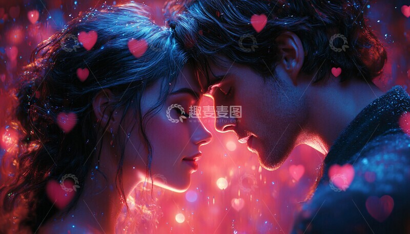 高清大图下载【趣麦麦图】粉色蓝色心形情侣