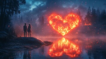 心形湖畔情侣剪影3