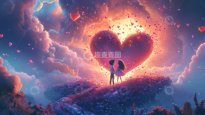 高清大图下载【趣麦麦图】心岛上的漂浮少年少女