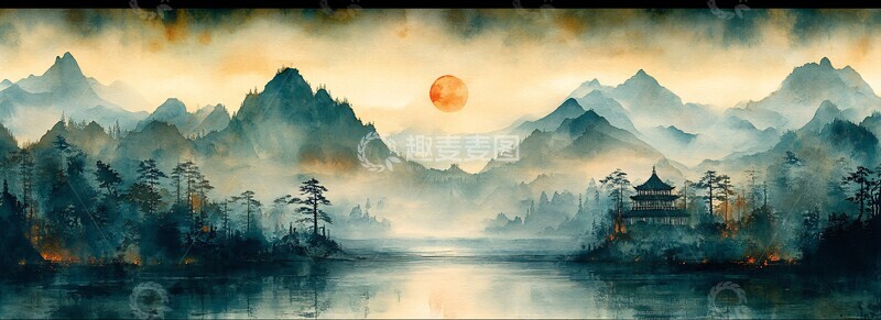 高清大图下载【趣麦麦图】山水云树海山水云海树林