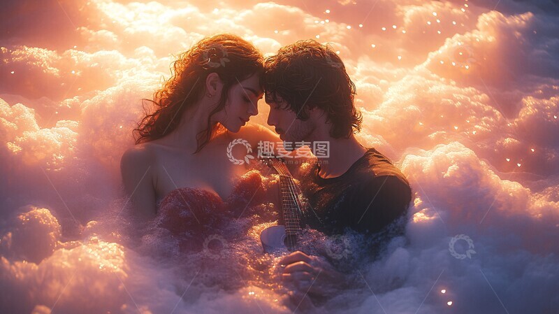 高清大图下载【趣麦麦图】云端浮床情侣1