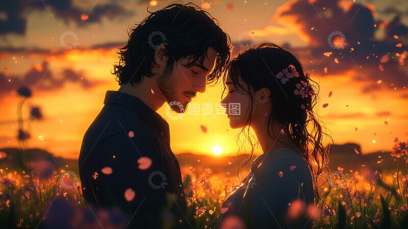 高清大图下载【趣麦麦图】暮光下的相拥