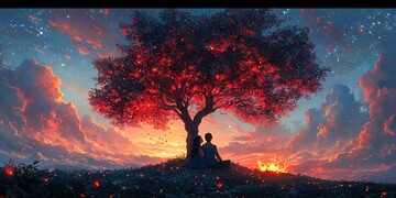 树下情侣背影火堆1