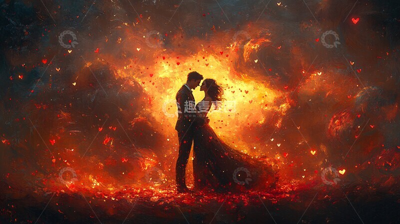 高清大图下载【趣麦麦图】情侣浪漫拥抱夕阳