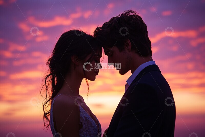 高清大图下载【趣麦麦图】夕阳下的恋人相拥