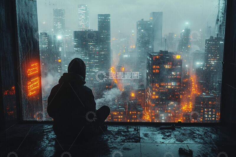 高清大图下载【趣麦麦图】独自眺望城市