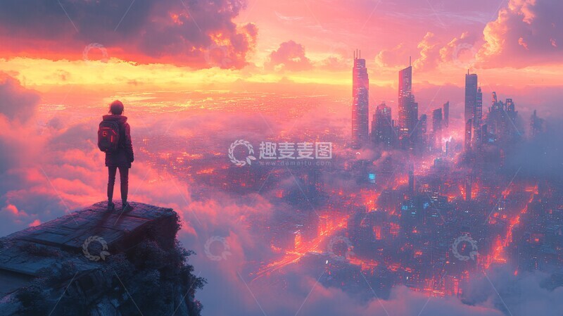 高清大图下载【趣麦麦图】旅者眺望未来都市2