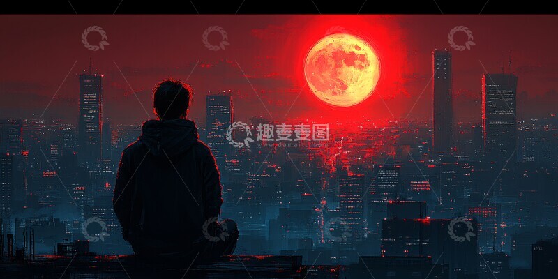 高清大图下载【趣麦麦图】男子眺望未来都市2