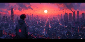 男子眺望未来都市1