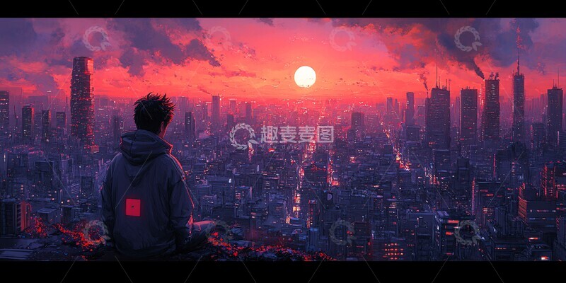 高清大图下载【趣麦麦图】男子眺望未来都市1