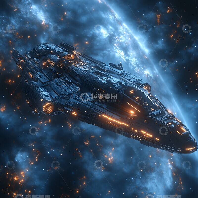 高清大图下载【趣麦麦图】-黑色蓝色金属飞船1