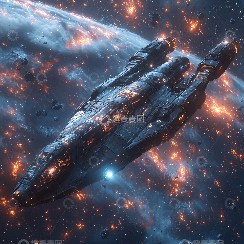 高清大图下载【趣麦麦图】-深空飞船灯光效果3