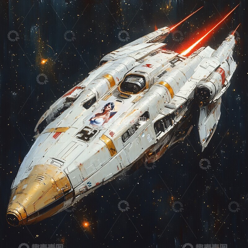 高清大图下载【趣麦麦图】银金红条纹运输船1