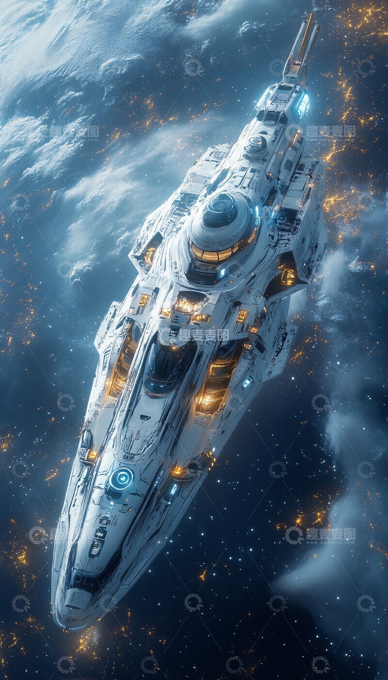 高清大图下载【趣麦麦图】蓝色白色太空船3